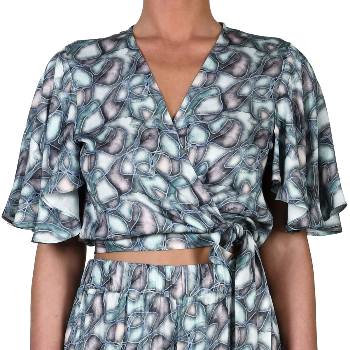 Aqua Water Stones Wrap Top