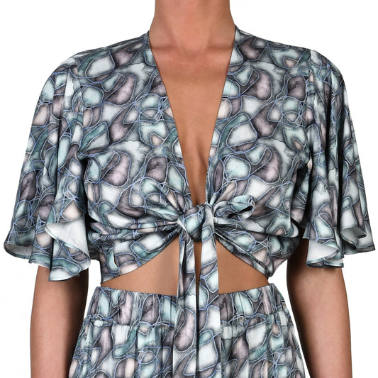 Aqua Water Stones Wrap Top