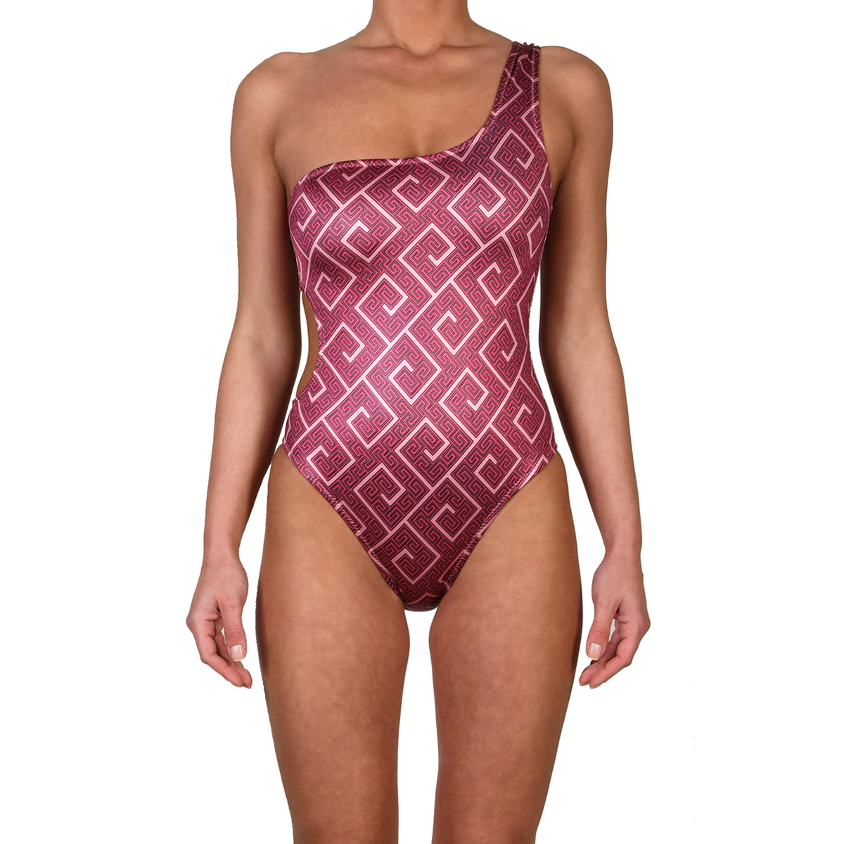Meander Magenta One Shoulder Swimsuit