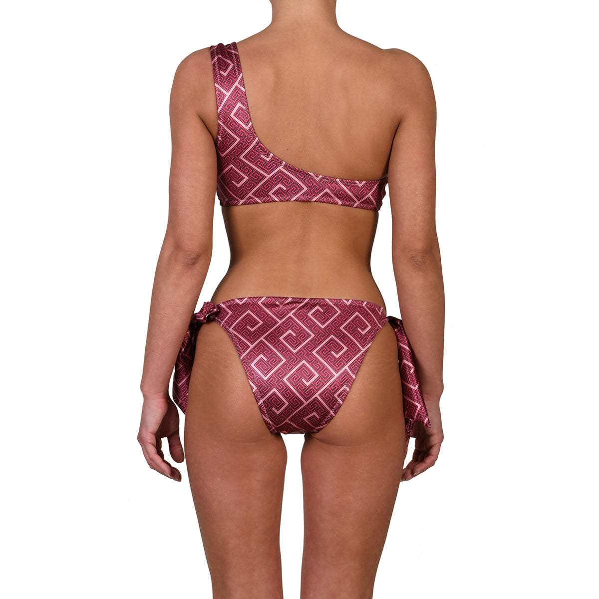 Meander Magenta Tie Side One Shoulder Bikini
