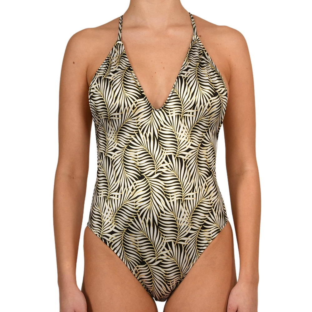 Tropical Black Halter Swimsuit