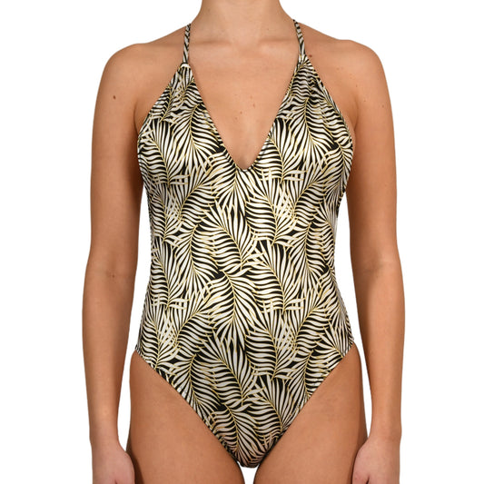Tropical Black Halter Swimsuit